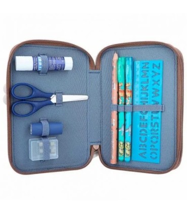 ESTUCHE DOBLE MARRON DINO WORLD